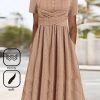 Dresses zolucky | Plain Knitted Casual Sweetheart Neckline Cross Dress Light Khaki