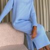 Dresses zolucky | High Neck Raglan Sleeves Knitted Midi Dress With Side Splits Blue