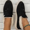 Shoes zolucky | Women Minimalist Tassel Plush Lined Slip On Loafers Black