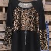 Topshot zolucky | Cotton-Blend Casual Crew Neck Leopard Top Black