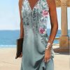 Dresses zolucky | Floral Buckle Vacation Dress Cyan