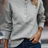 Topshot zolucky | Casual Plain Button Stand Collar H-Line Long Sleeve Sweatshirt Light Gray