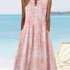 Dresses zolucky | V Neck Buttoned Floral Vacation Dress Pink