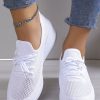 Shoes zolucky | Casual Lace-Up Decor Breathable Flyknit Wedge Heel Slip On Sneakers