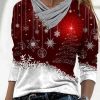 Topshot zolucky | Christmas Printed Cowl Neck Casual T-Shirt Xmas T-Shirt Red