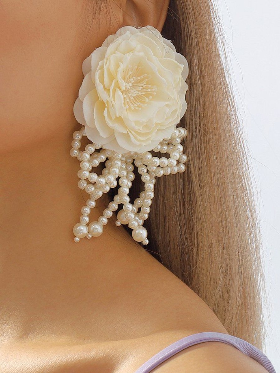 Accessories zolucky | Elegant Flower Imitation Pearl Bowknot Party And Wedding Dangle Earrings