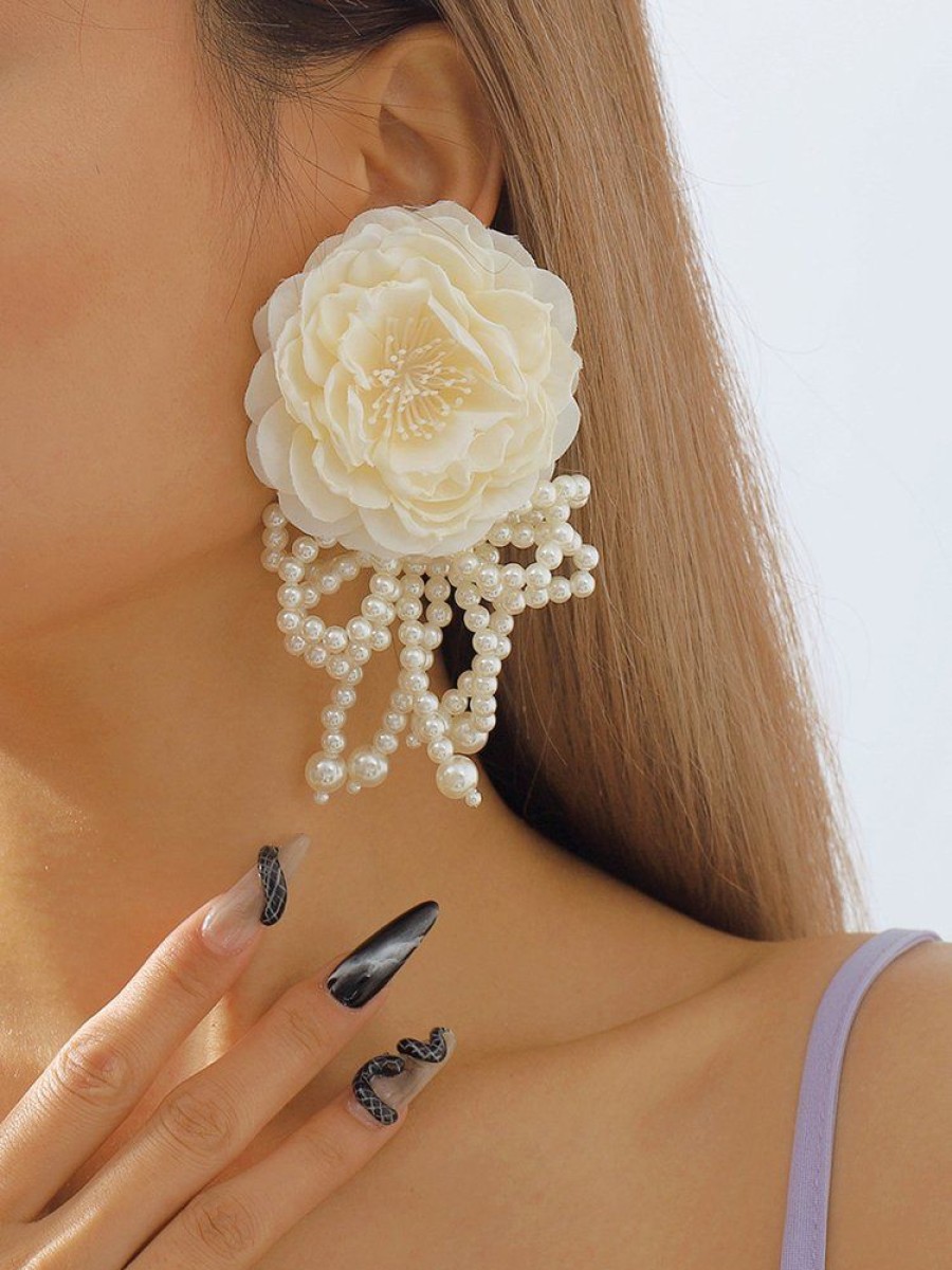 Accessories zolucky | Elegant Flower Imitation Pearl Bowknot Party And Wedding Dangle Earrings