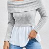 Topshot zolucky | Cold Shoulder Color Block Casual Top White-Gray