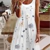 Dresses zolucky | Casual Floral Loose Crew Neck Dress White