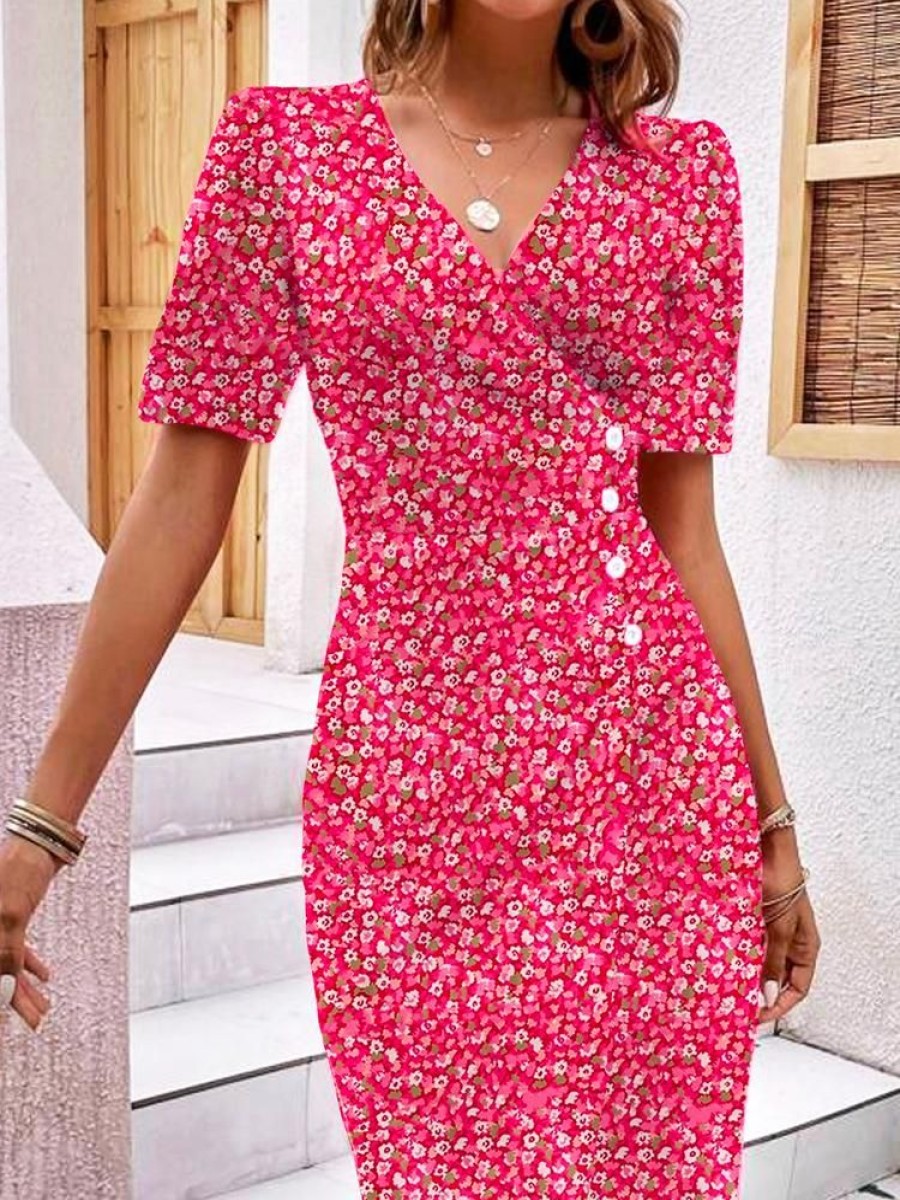 Dresses zolucky | Vacation Cross Neck Loose Floral Dress With No