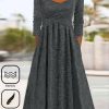 Dresses zolucky | Long Sleeve Casual Plain Dress Gray