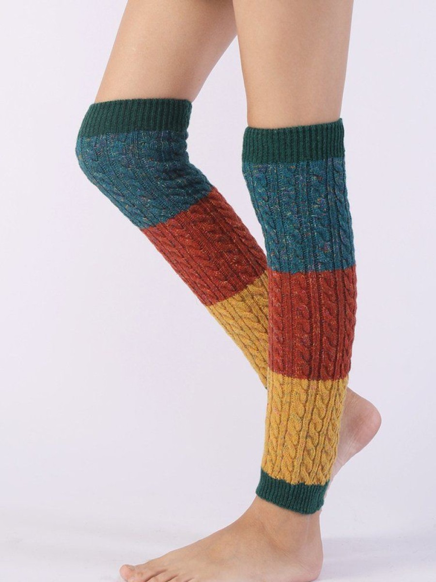 Accessories zolucky | Color Block Twist Knitted Over The Knee Socks Warmth Pumps And Boot Covers