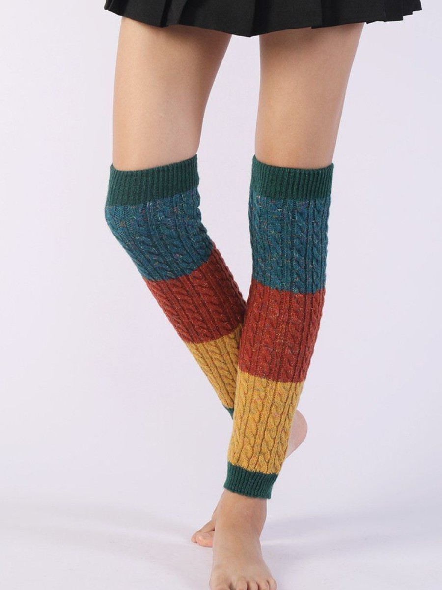 Accessories zolucky | Color Block Twist Knitted Over The Knee Socks Warmth Pumps And Boot Covers