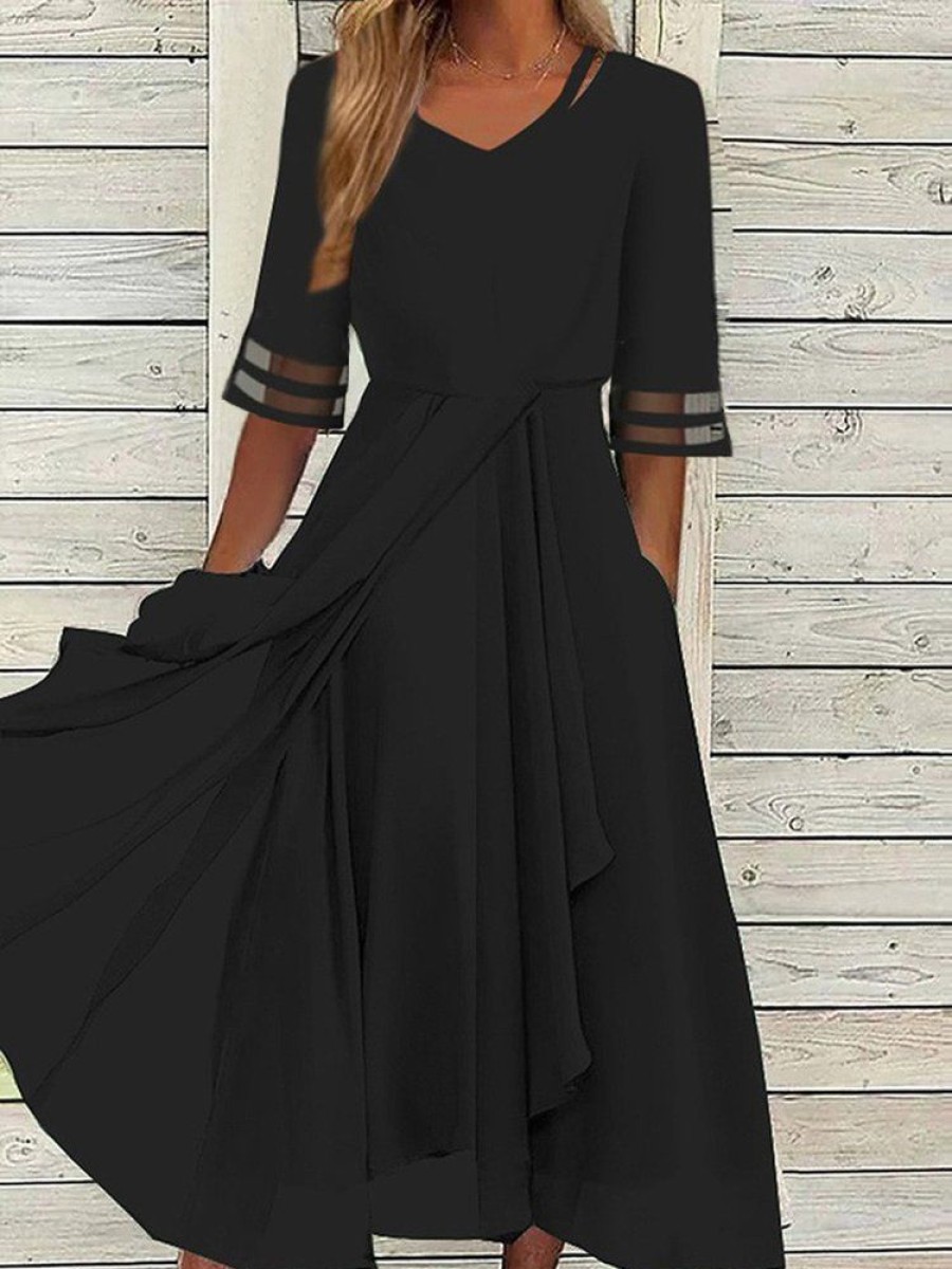 Dresses zolucky | Casual Plain Mesh Loose Maxi Dress Black