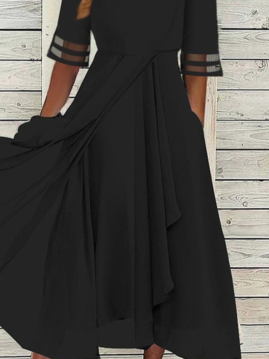 Dresses zolucky | Casual Plain Mesh Loose Maxi Dress Black