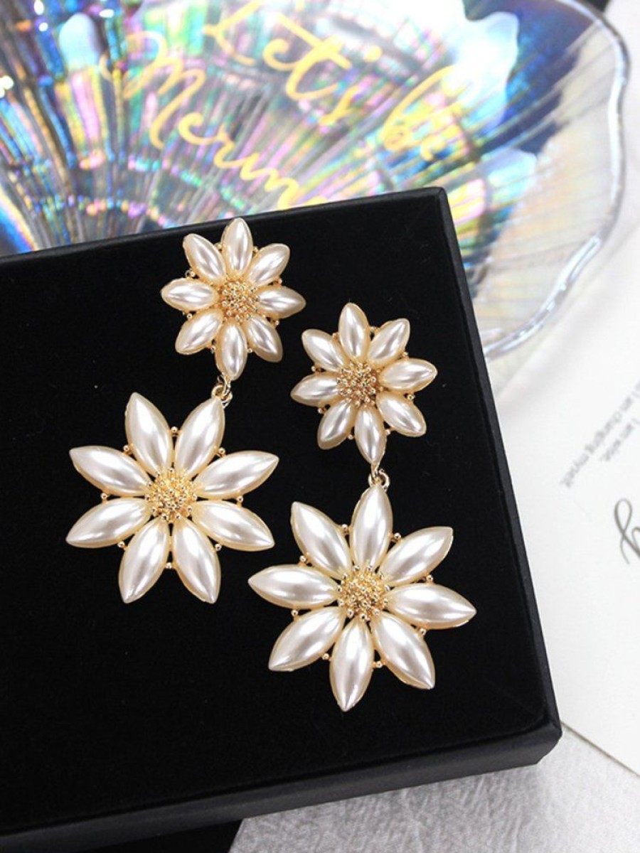 Accessories zolucky | Elegant Imitation Pearl Daisy Vacation Dangle Earrings Golden