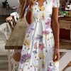 Dresses zolucky | Floral Loose Casual Jersey Dress White