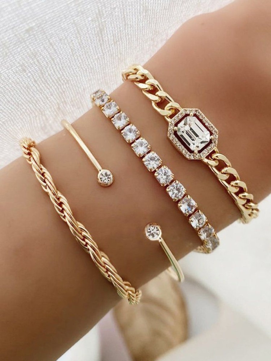 Accessories zolucky | 4Pcs/Set Rhinestone Metal Chain Bracelets Sets