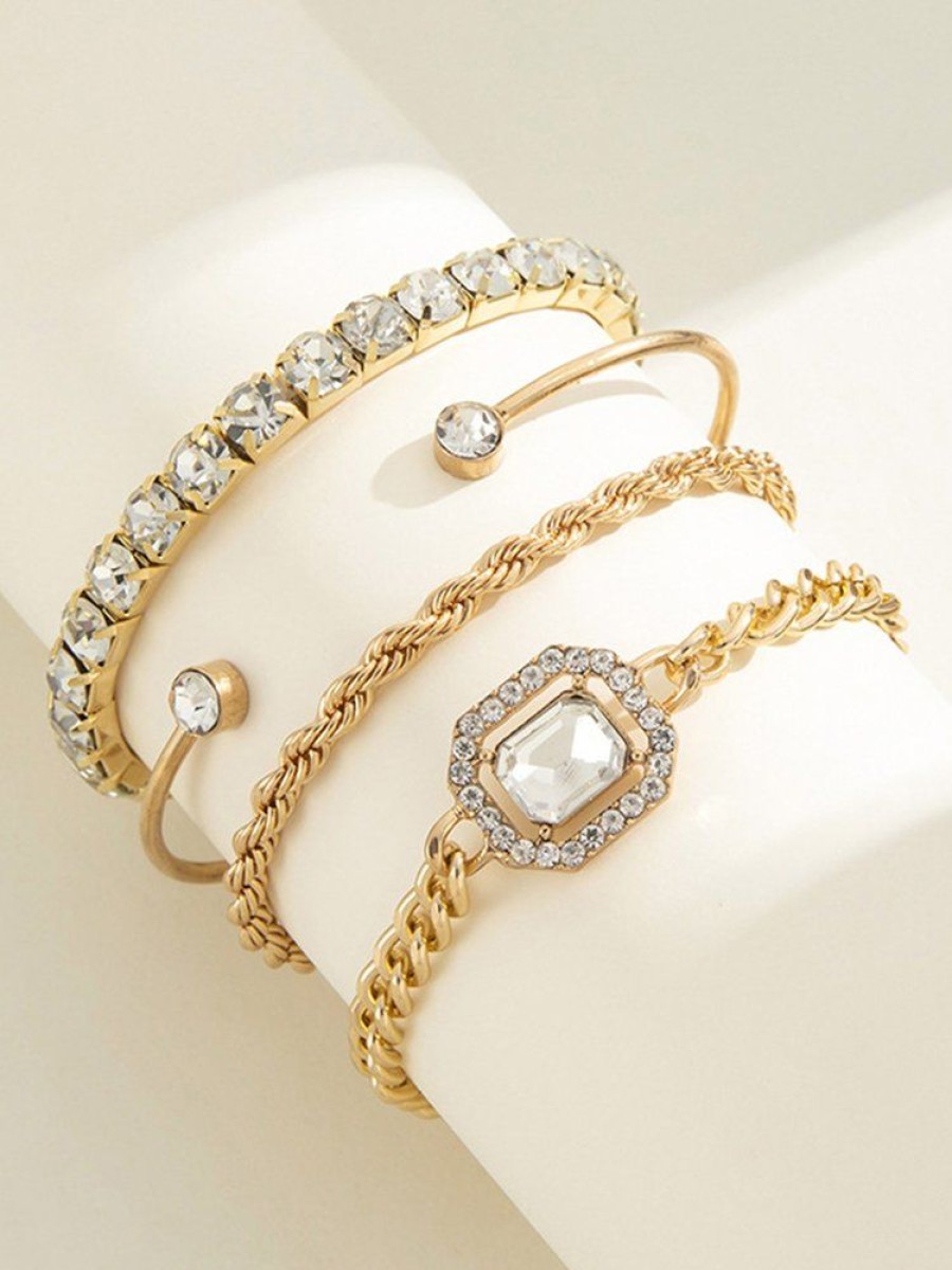 Accessories zolucky | 4Pcs/Set Rhinestone Metal Chain Bracelets Sets