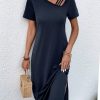 Dresses zolucky | Casual Plain Asymmetrical Jersey Dress With No Purplish Blue