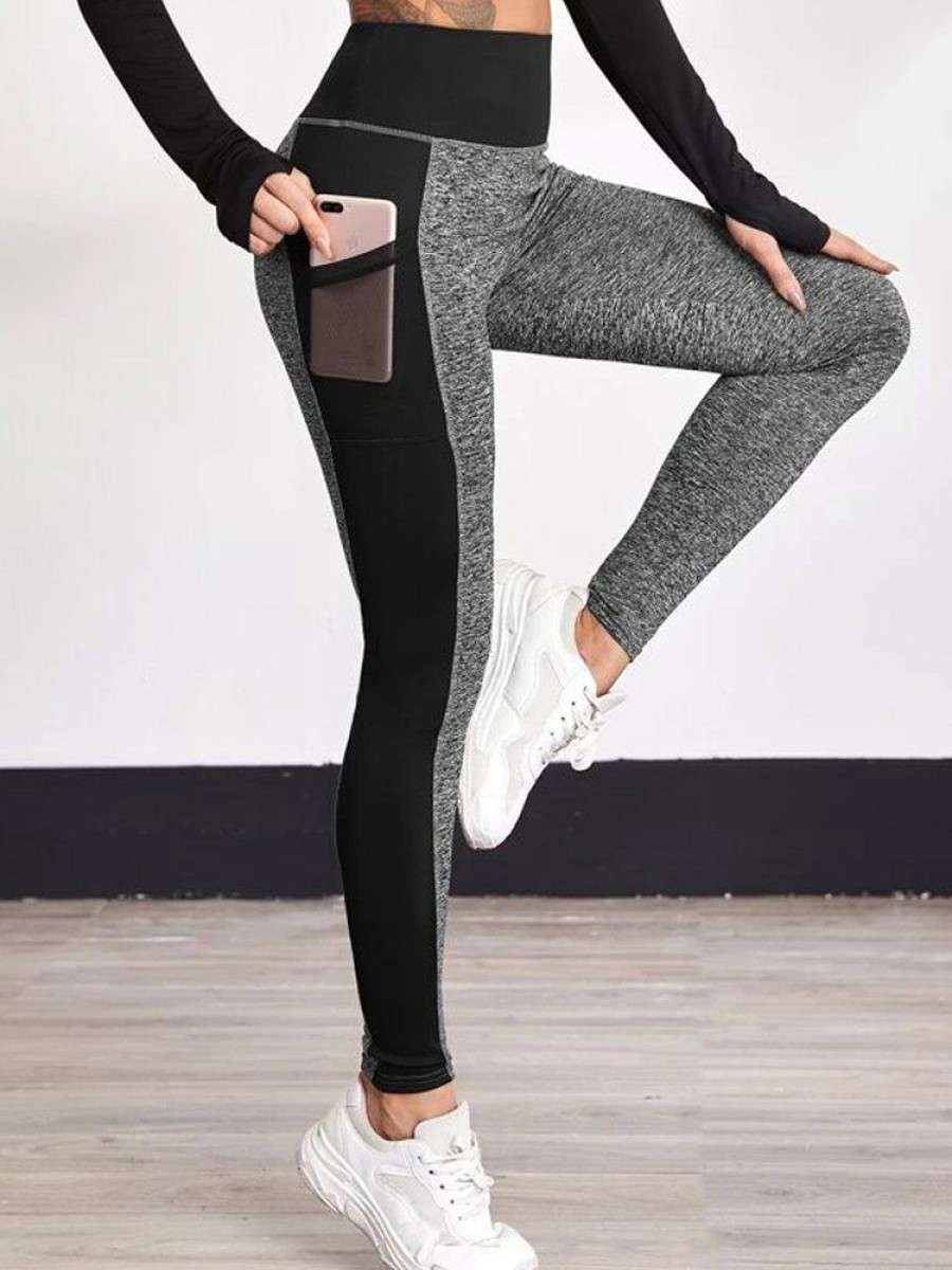 Bottoms zolucky | Tight Casual Color Block Leggings Black-Grey