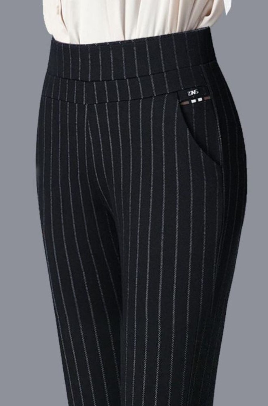 Bottoms zolucky | Striped Basic Casual H-Line High Elasticity Straight Pants With Pockets Black