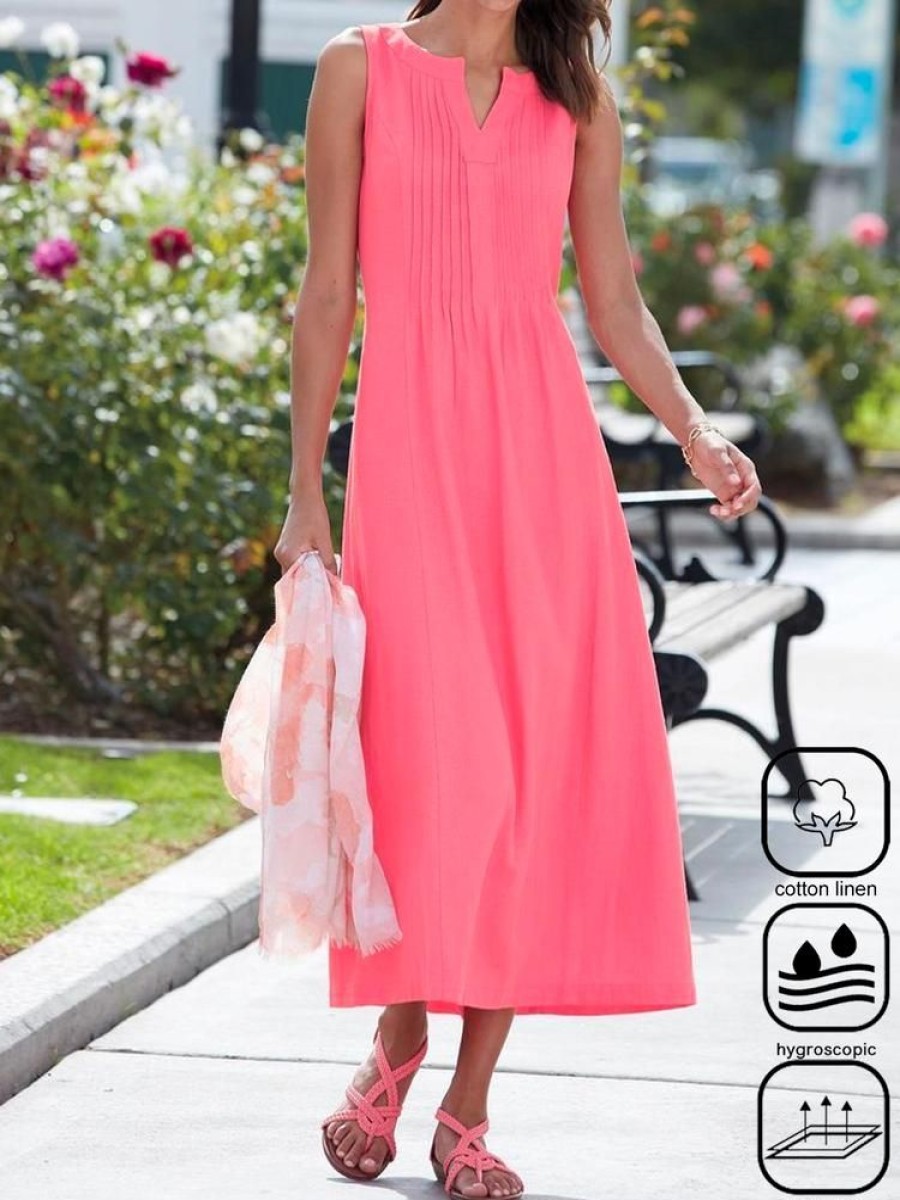 Dresses zolucky | Plain Casual Sleeveless Dress Pink