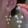 Accessories zolucky | Pearl Tassel Rhinestone Earrings As Picture