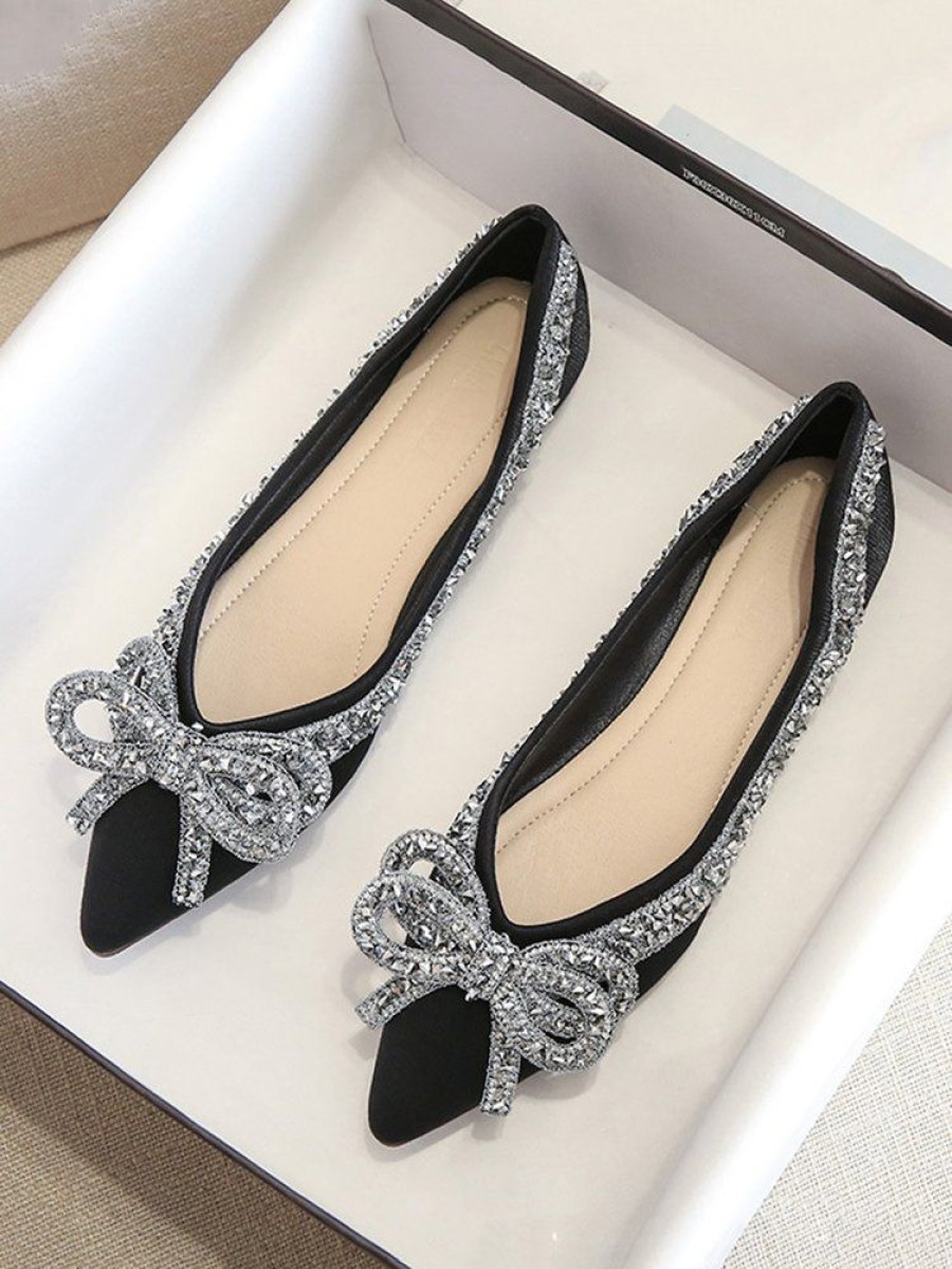 Shoes zolucky | Sparkling Rhinestone Bowknot Fashion Flat Shallow Shoes