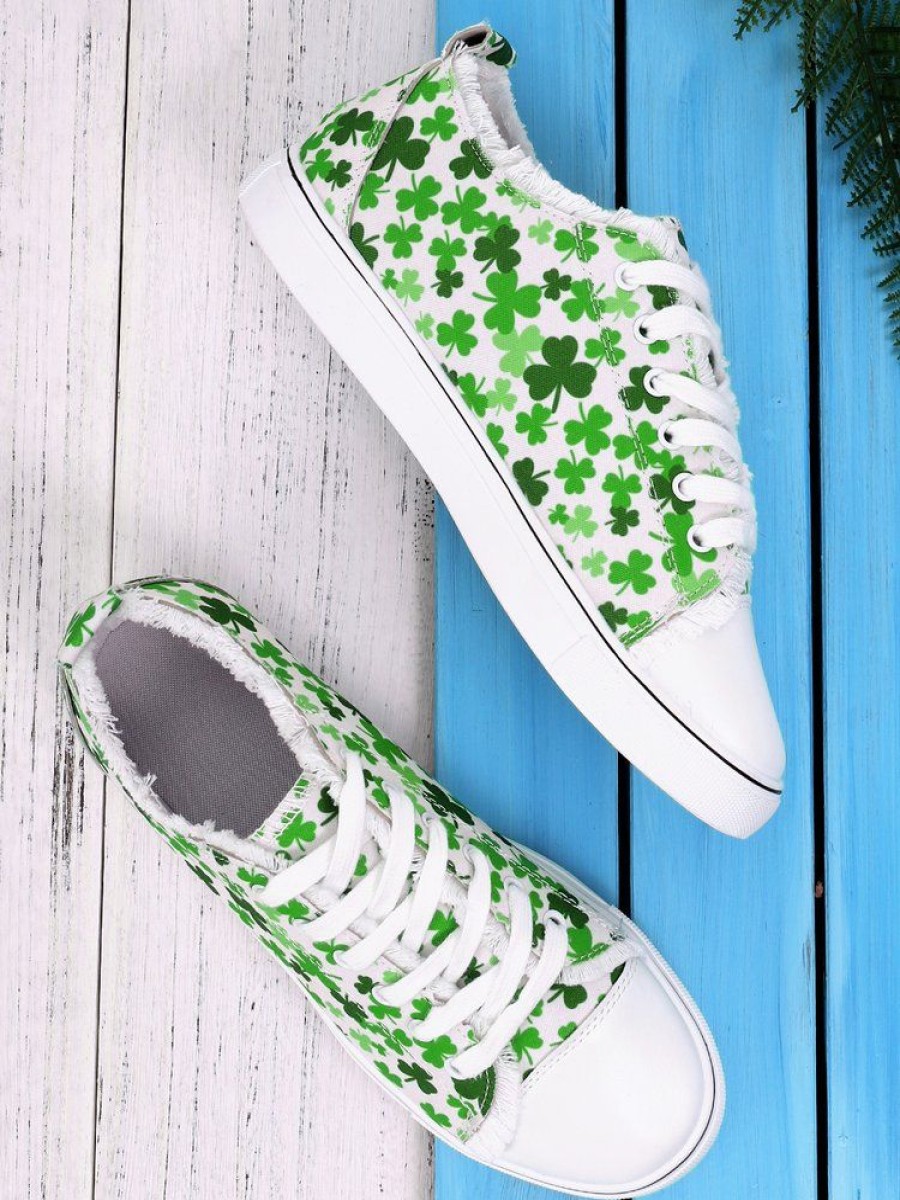 Shoes zolucky | St. Patrick'S Day Women'S Casual Shamrock Printing Lace-Up Canvas Shoes Green