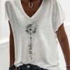 Topshot zolucky | Casual V Neck Dandelion Short Sleeve Loose T-Shirt White