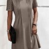 Dresses zolucky | Lace Crew Neck Casual Loose Dress Coffee