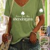 Topshot zolucky | Casual Four-Leaf Clover Loose T-Shirt Green