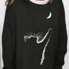 Topshot zolucky | Womens Cat Moon Print Casual Crew Neck Sweatshirt