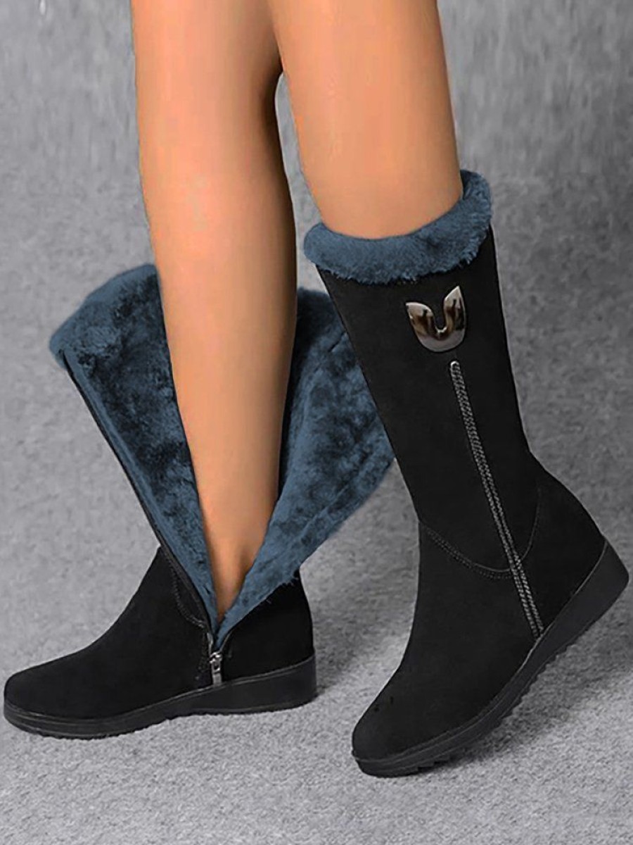 Shoes zolucky | Vintage Soft Faux Suede Warm Plush Zip-Up Boots