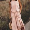 Dresses zolucky | Women Vintage Boho Sleeveless Round Neck Solid Maxi Weaving Dress