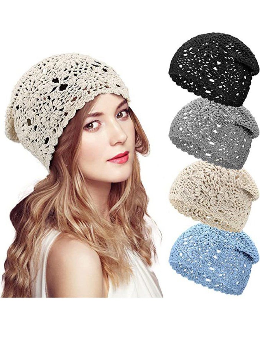 Accessories zolucky | Flower Hollow Out Boho Handmade Knitted Beanie Hat