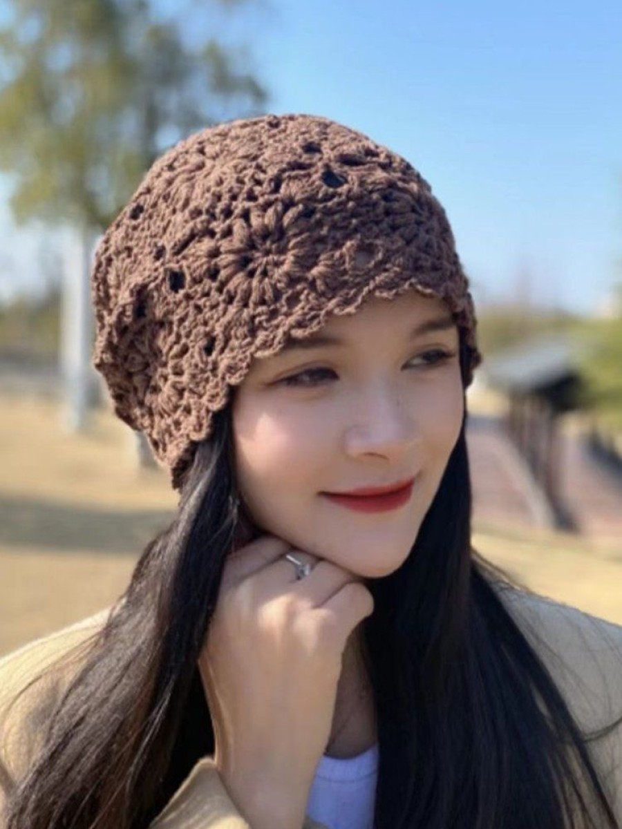 Accessories zolucky | Flower Hollow Out Boho Handmade Knitted Beanie Hat