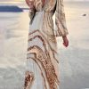 Dresses zolucky | Geometric Long Sleeve V Neck Casual Long Sleeve Knit Dress Multicolor