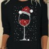 Topshot zolucky | Womens Glass Of Red Wine Christmas Wine Drinking Santa Crew Neck Casual Top