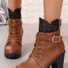 Shoes zolucky | Vintage Lace Paneled Chunky Heel Boots