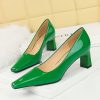 Shoes zolucky | Women Minimalist Chunky Heel Patent Leather Shallow Pumps