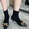 Shoes zolucky | Fashion Chain Flocked Paneled Stiletto Heel Boots