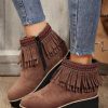 Shoes zolucky | Retro Fringe Side Zipper Wedge Heel Short Boots