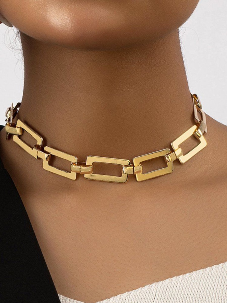 Accessories zolucky | Women Minimalist Geometric Metal Chain Necklace Golden