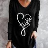 Topshot zolucky | Casual Long Sleeve V Neck Heart Printed Top Valentine'S Day T-Shirt Black