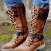 Shoes zolucky | Retro Casual Stitching Zipper Lace-Up Combat Boots