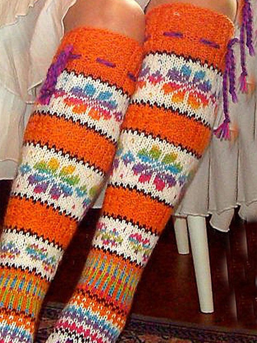 Accessories zolucky | Colorful Woolen Flower Socks Orange