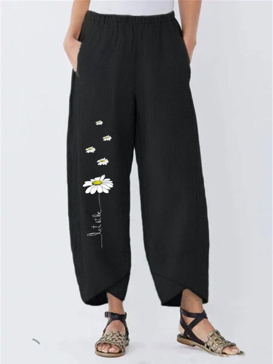 Bottoms zolucky | Women Casual Floral-Print Pockets Pants