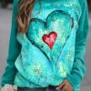 Topshot zolucky | Heart Printed Casual Valentine'S Day Long Sleeve Round Neck Top Sweatshirt